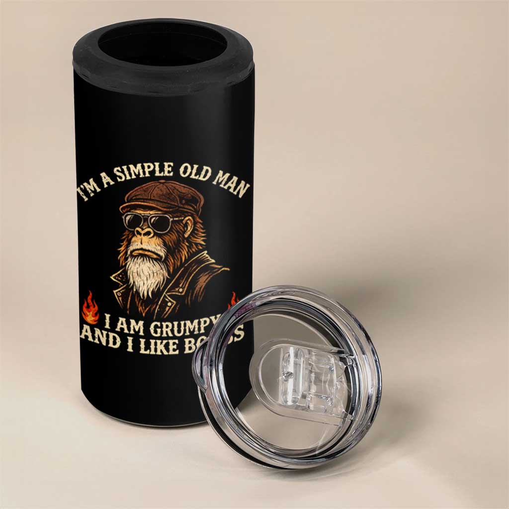 Funny Man Saying 4 in 1 Can Cooler Tumbler Im A Simple Old Man I Am Grumpy And Like Boobs Bigfoot Gag Gift
