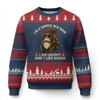 Funny Man Saying Ugly Christmas Sweater Im A Simple Old Man I Am Grumpy And Like Boobs Bigfoot Gag Gift