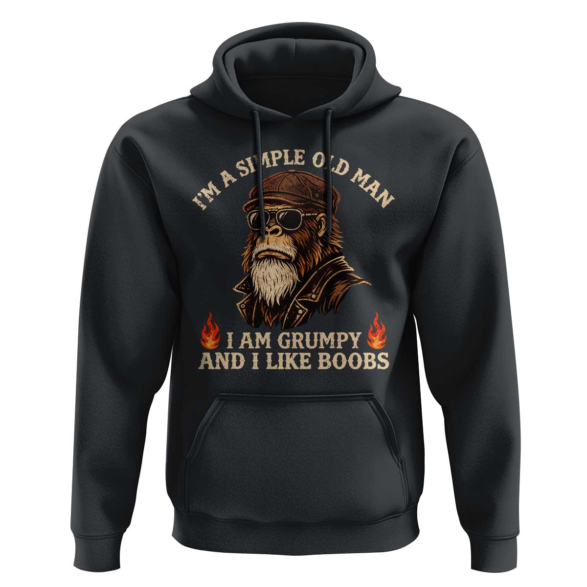 Funny Man Saying Hoodie Im A Simple Old Man I Am Grumpy And Like Boobs Bigfoot Gag Gift