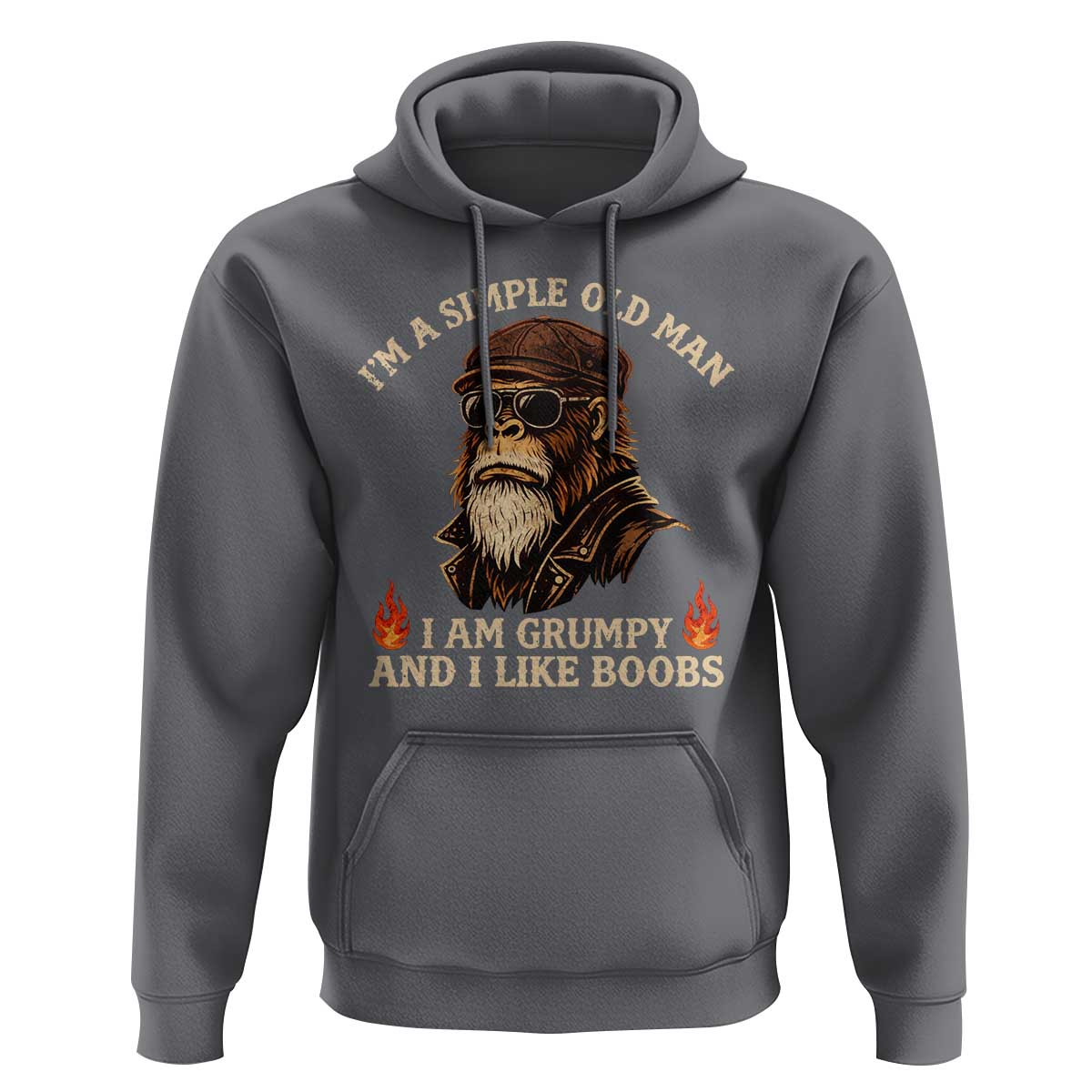 Funny Man Saying Hoodie Im A Simple Old Man I Am Grumpy And Like Boobs Bigfoot Gag Gift