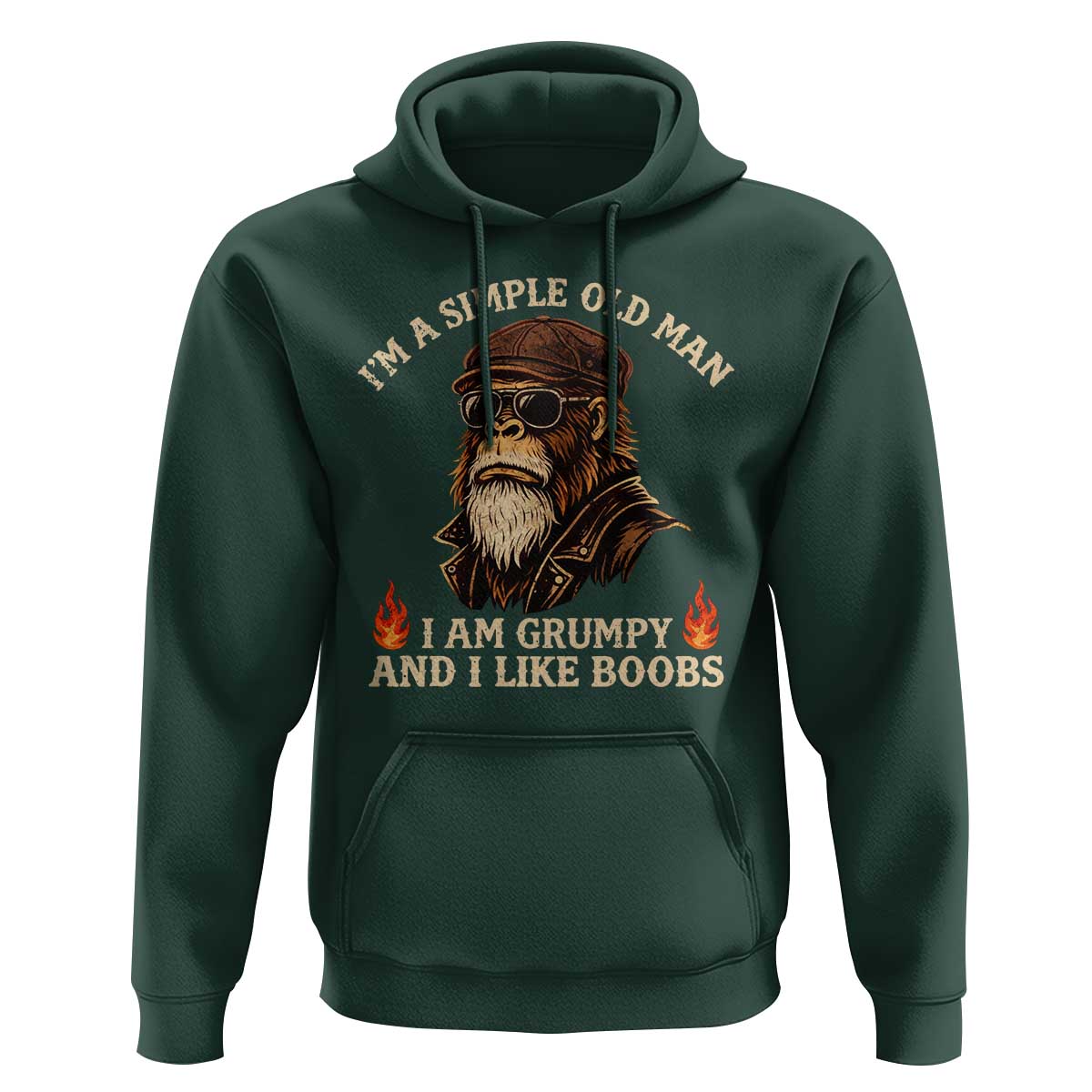 Funny Man Saying Hoodie Im A Simple Old Man I Am Grumpy And Like Boobs Bigfoot Gag Gift