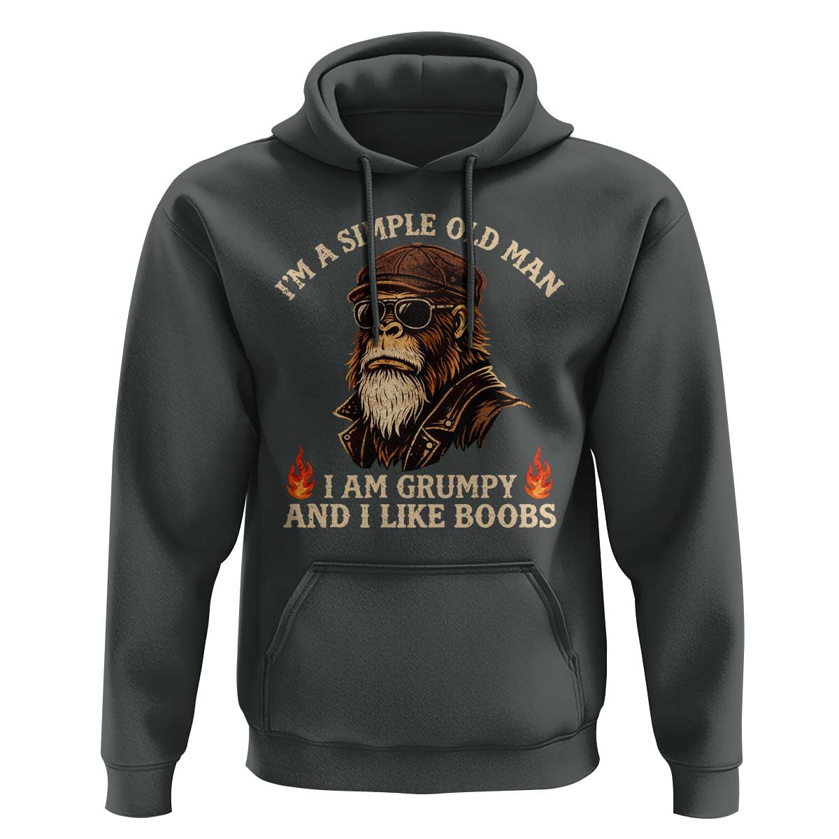 Funny Man Saying Hoodie Im A Simple Old Man I Am Grumpy And Like Boobs Bigfoot Gag Gift