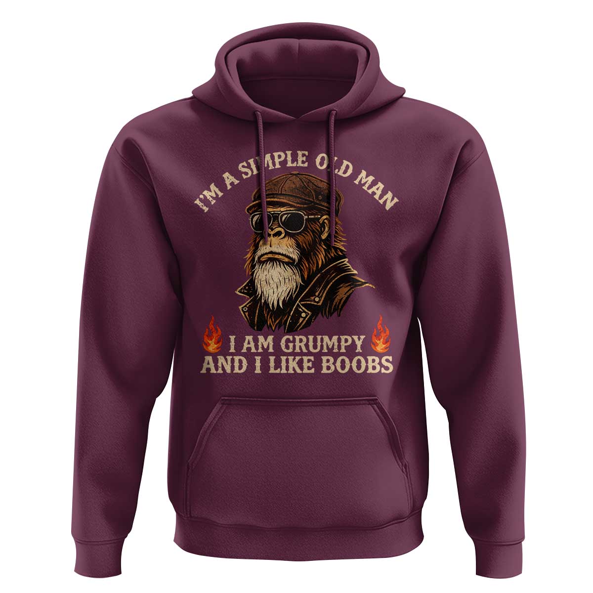 Funny Man Saying Hoodie Im A Simple Old Man I Am Grumpy And Like Boobs Bigfoot Gag Gift