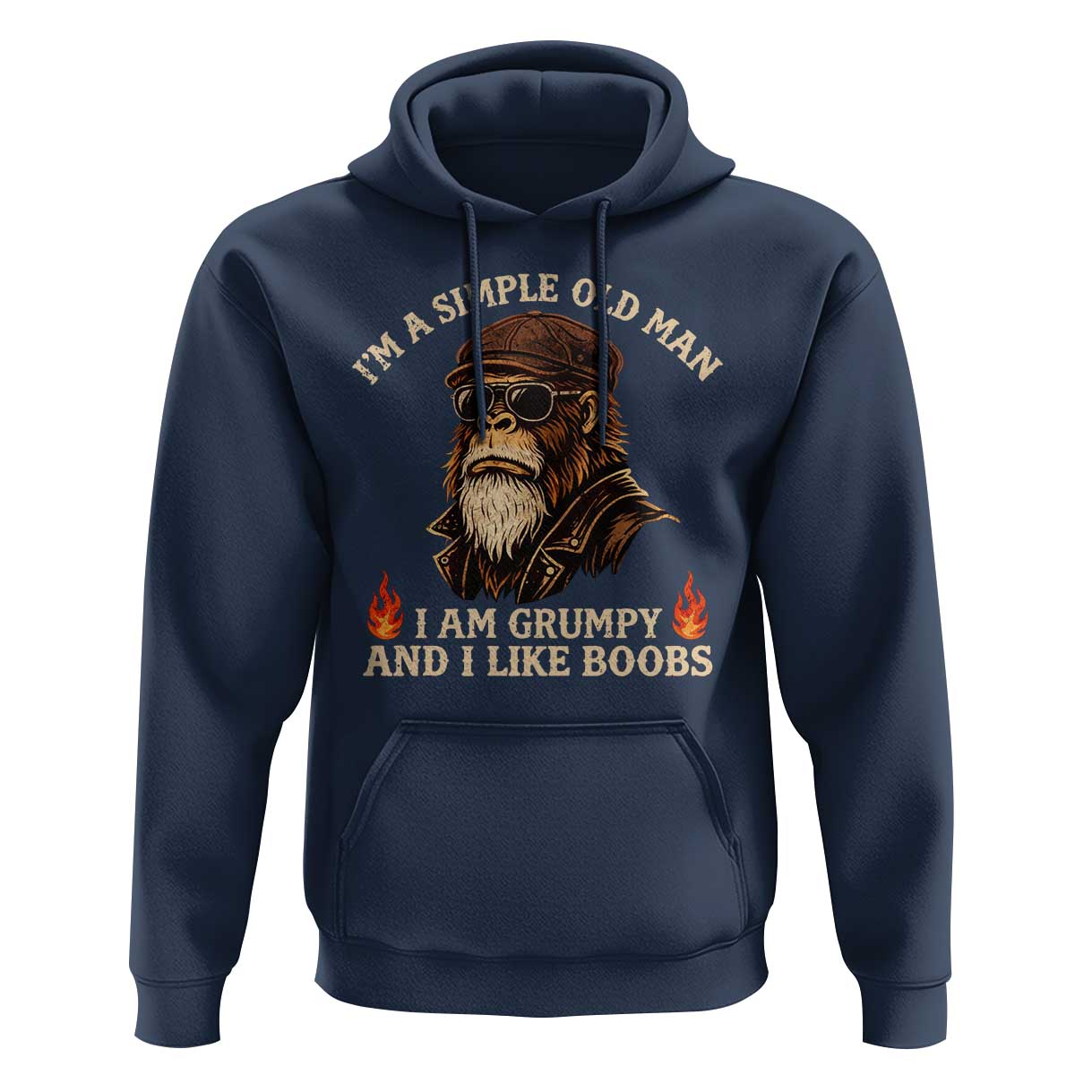 Funny Man Saying Hoodie Im A Simple Old Man I Am Grumpy And Like Boobs Bigfoot Gag Gift
