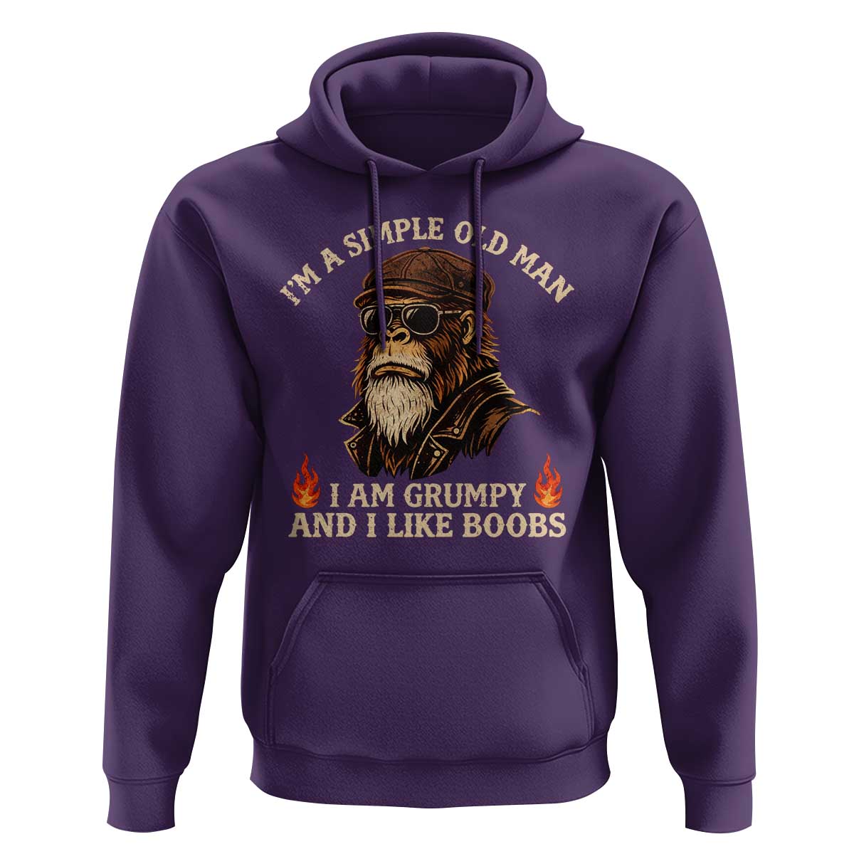 Funny Man Saying Hoodie Im A Simple Old Man I Am Grumpy And Like Boobs Bigfoot Gag Gift