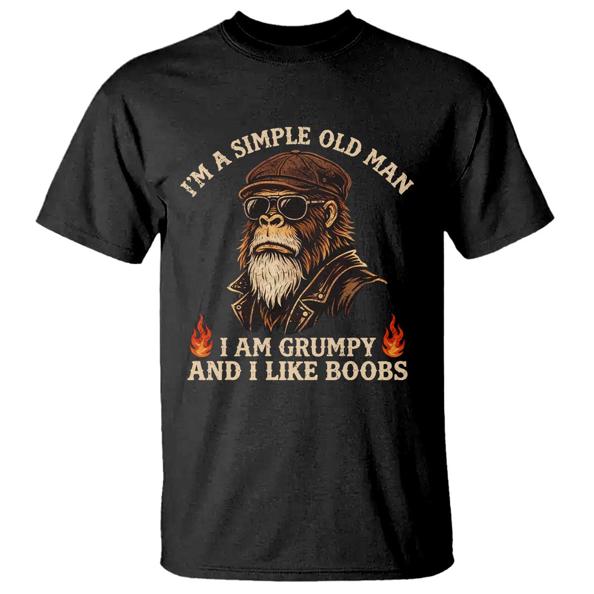 Funny Man Saying T Shirt Im A Simple Old Man I Am Grumpy And Like Boobs Bigfoot Gag Gift