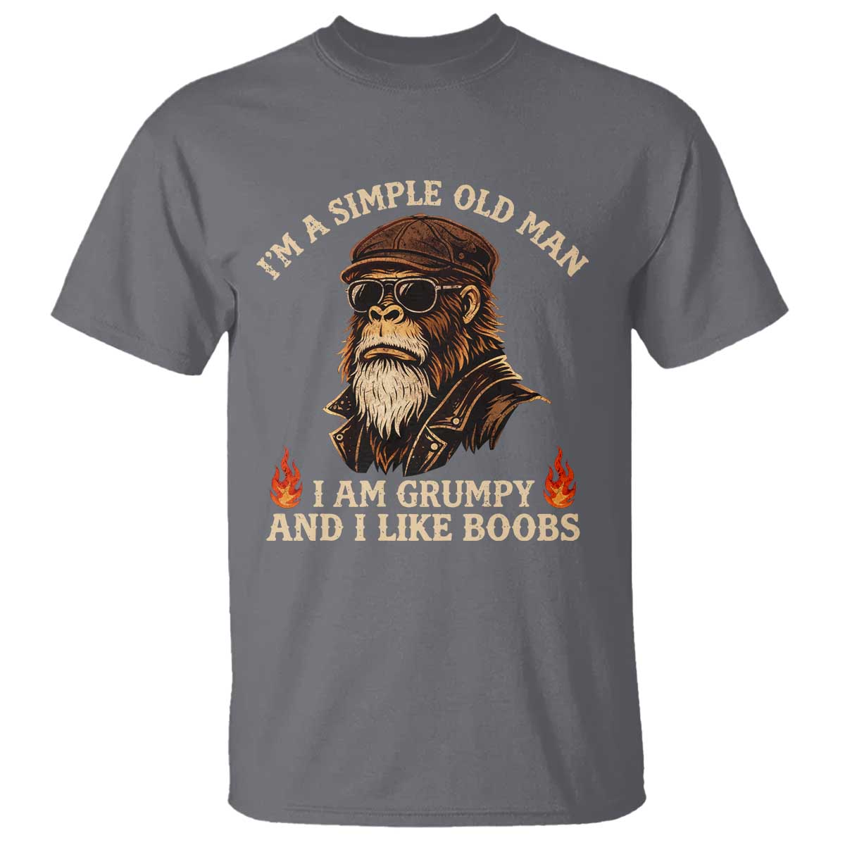 Funny Man Saying T Shirt Im A Simple Old Man I Am Grumpy And Like Boobs Bigfoot Gag Gift