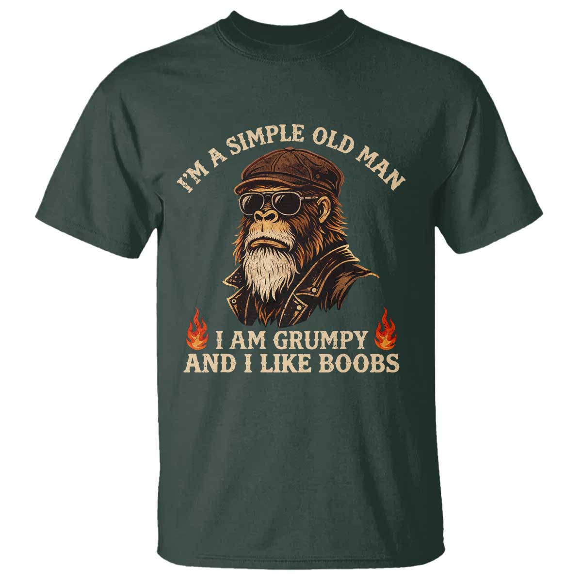Funny Man Saying T Shirt Im A Simple Old Man I Am Grumpy And Like Boobs Bigfoot Gag Gift