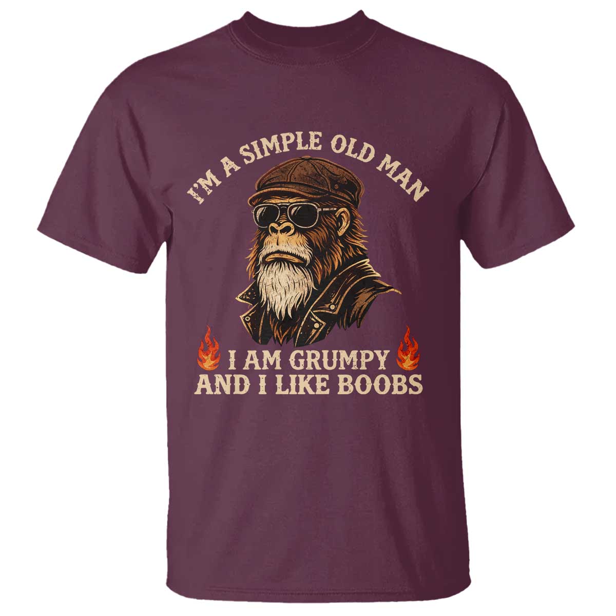 Funny Man Saying T Shirt Im A Simple Old Man I Am Grumpy And Like Boobs Bigfoot Gag Gift