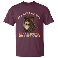 Funny Man Saying T Shirt Im A Simple Old Man I Am Grumpy And Like Boobs Bigfoot Gag Gift