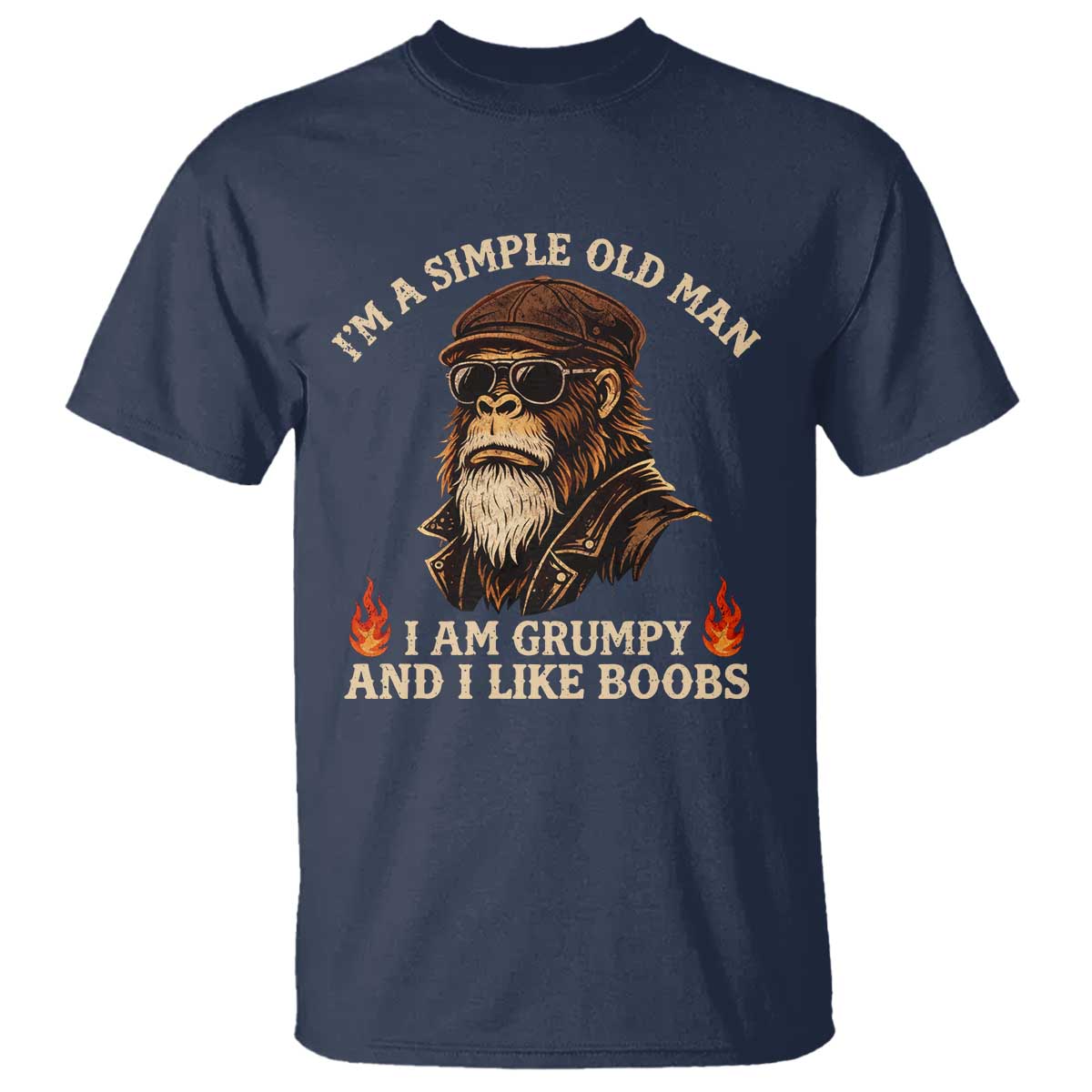 Funny Man Saying T Shirt Im A Simple Old Man I Am Grumpy And Like Boobs Bigfoot Gag Gift
