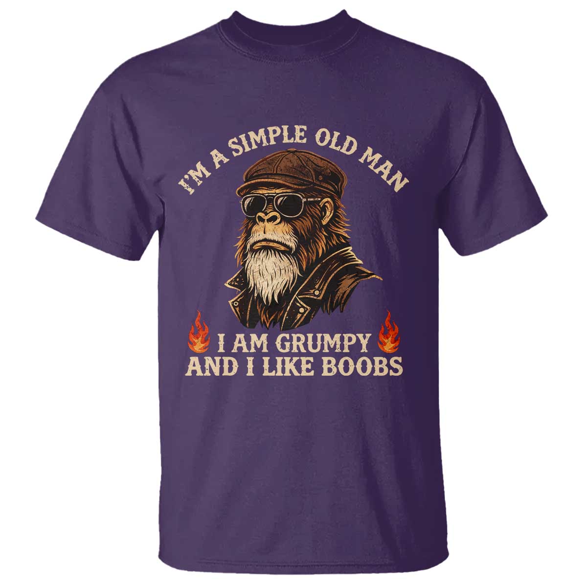 Funny Man Saying T Shirt Im A Simple Old Man I Am Grumpy And Like Boobs Bigfoot Gag Gift
