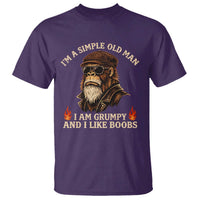 Funny Man Saying T Shirt Im A Simple Old Man I Am Grumpy And Like Boobs Bigfoot Gag Gift