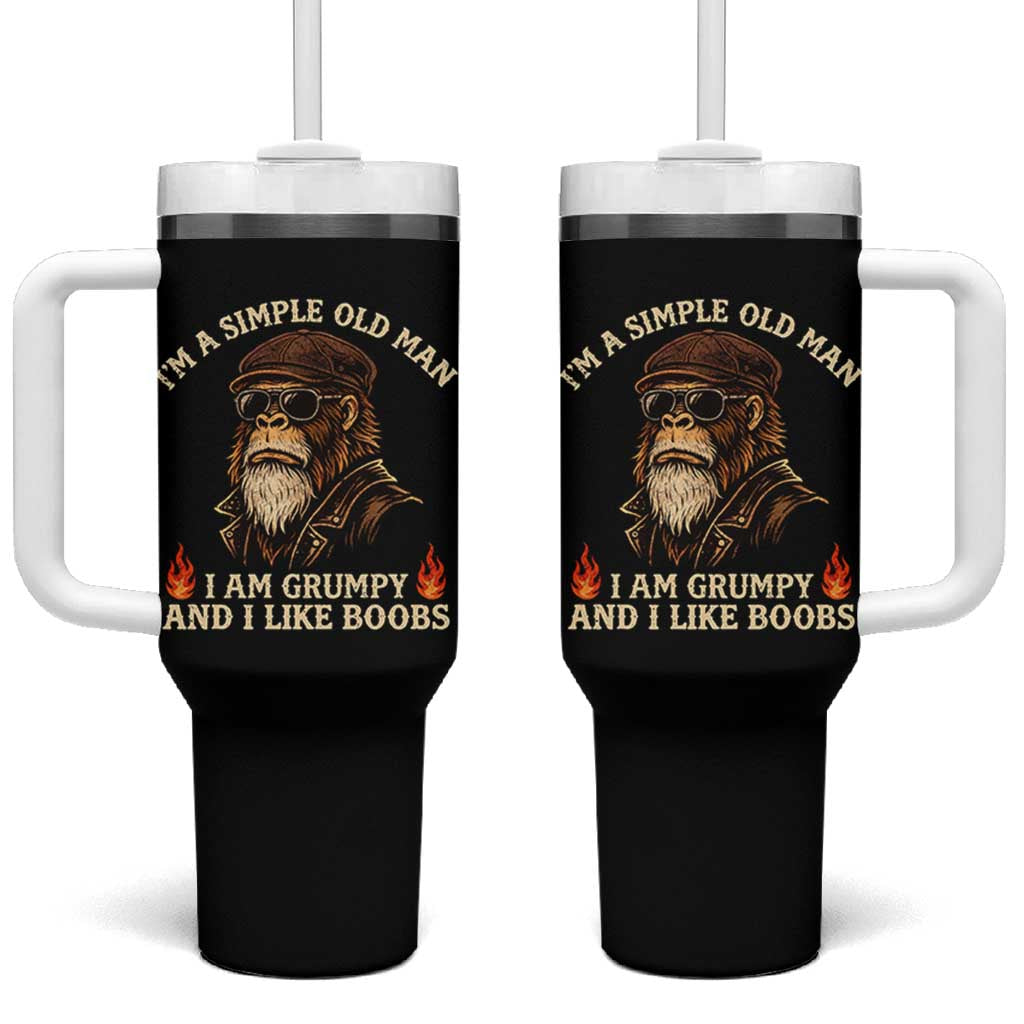 Funny Man Saying Tumbler With Handle Im A Simple Old Man I Am Grumpy And Like Boobs Bigfoot Gag Gift