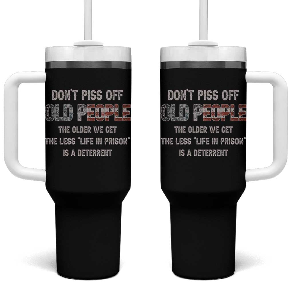 Dont Piss Off Old People Tumbler With Handle Funny Saying Retro Sarcastic Birthday Gifts