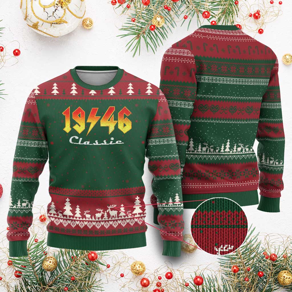 80th Birthday Ugly Christmas Sweater Classic Born 1946 Turning 80 Year Old