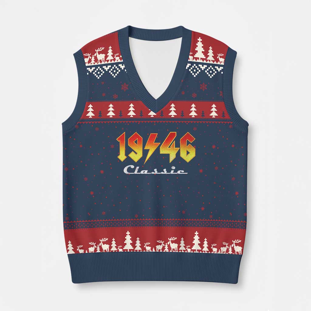 80th Birthday V-Neck Knit Sweater Vest Classic Born 1946 Turning 80 Year Old