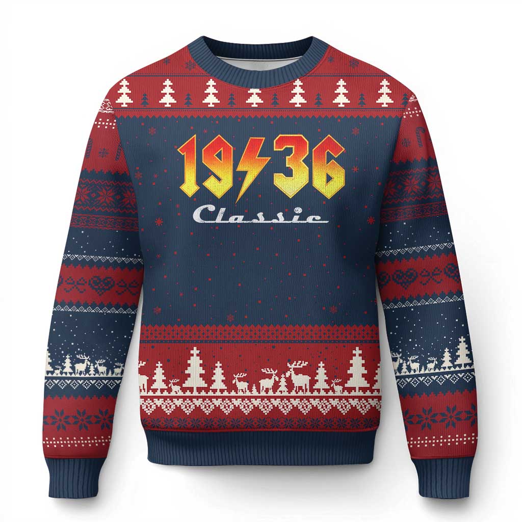 90th Birthday Ugly Christmas Sweater Classic Born 1936 Turning 90 Year Old