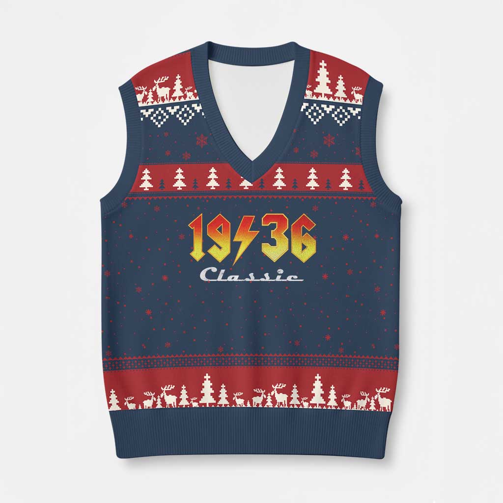 90th Birthday V-Neck Knit Sweater Vest Classic Born 1936 Turning 90 Year Old
