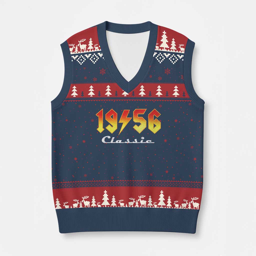 70th Birthday V-Neck Knit Sweater Vest Classic Born 1956 Turning 70 Year Old