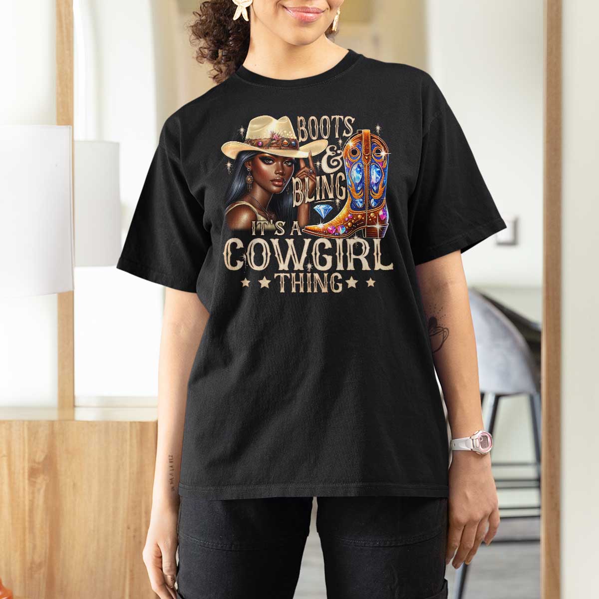 Cowgirl T Shirt For Women Boots & Bling Its A Cowgirl Thing Melanin Rodeo