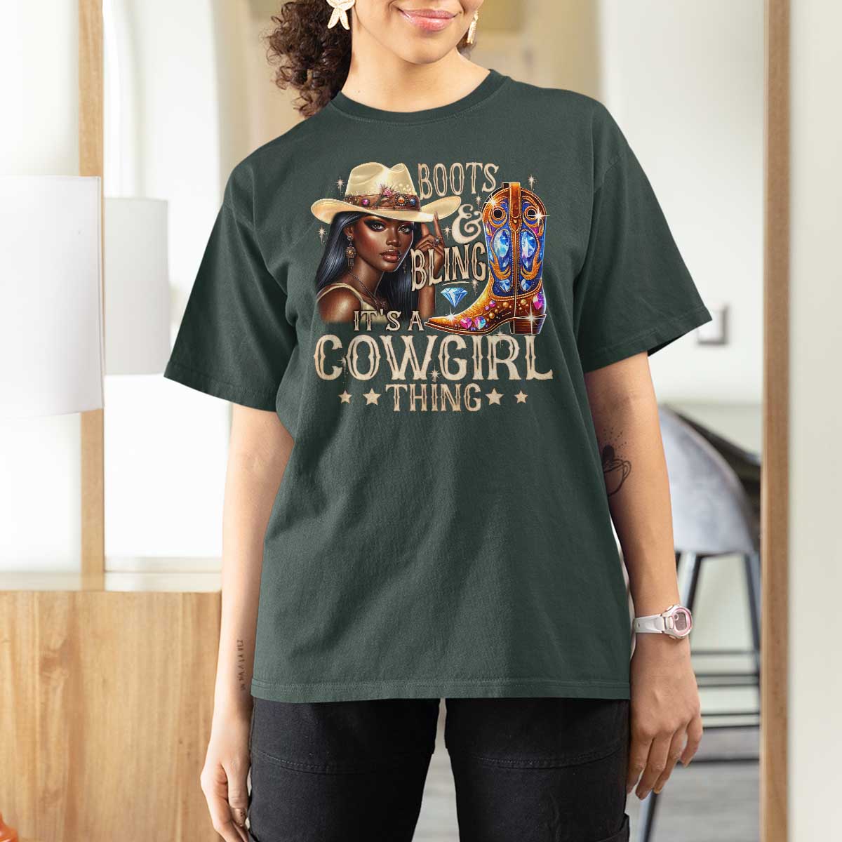 Cowgirl T Shirt For Women Boots & Bling Its A Cowgirl Thing Melanin Rodeo
