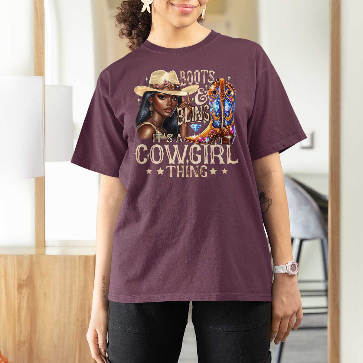Cowgirl T Shirt For Women Boots & Bling Its A Cowgirl Thing Melanin Rodeo