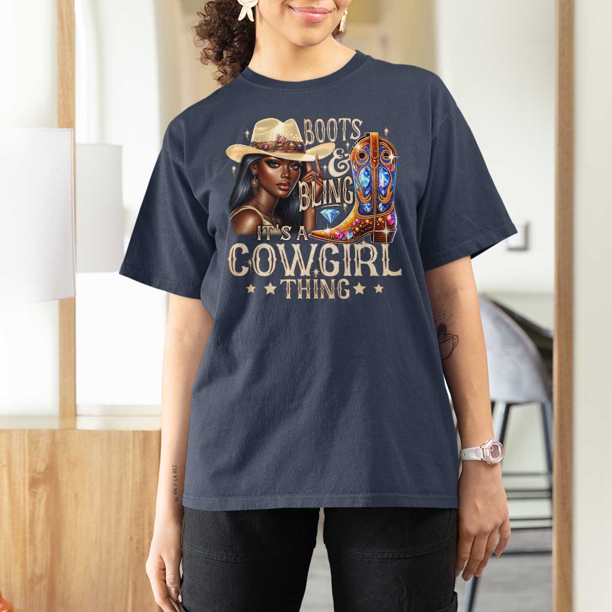 Cowgirl T Shirt For Women Boots & Bling Its A Cowgirl Thing Melanin Rodeo