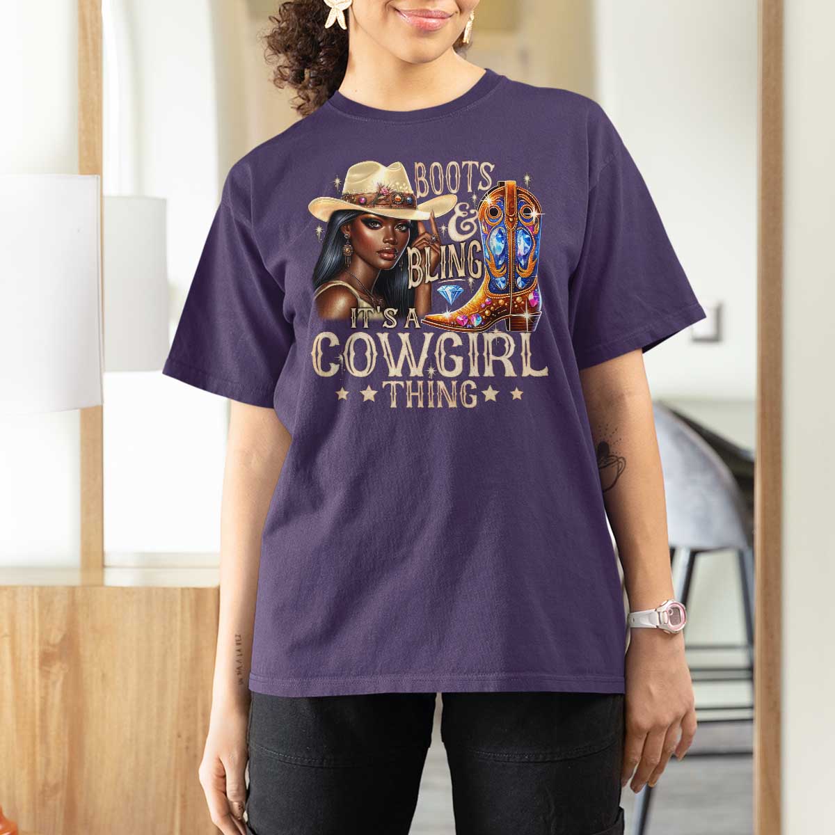 Cowgirl T Shirt For Women Boots & Bling Its A Cowgirl Thing Melanin Rodeo