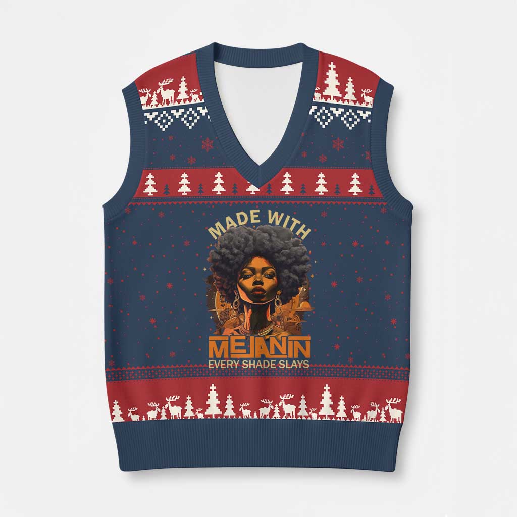 Black Women V-Neck Knit Sweater Vest Melanin Juneteenth Black History - Wonder Print Shop