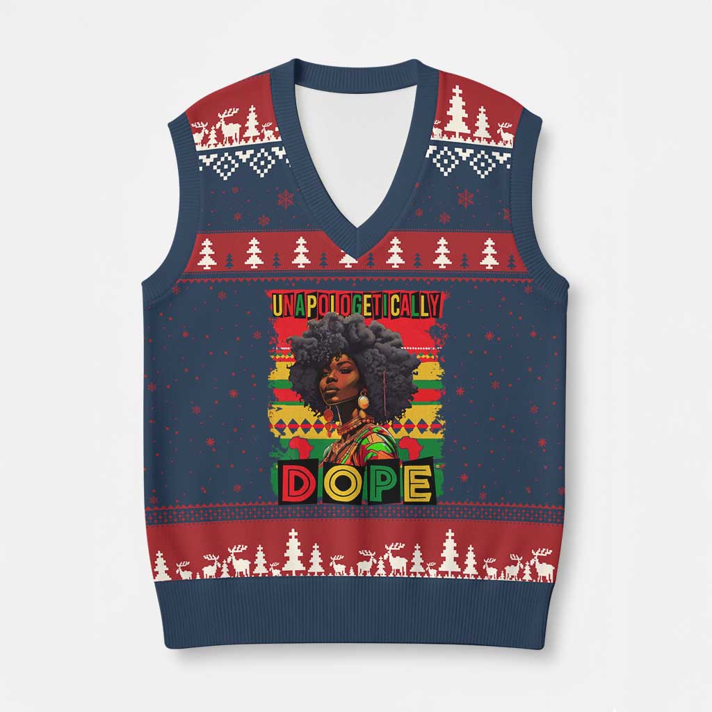 Black Women Unapologetically Dope V-Neck Knit Sweater Vest Juneteenth Black History - Wonder Print Shop