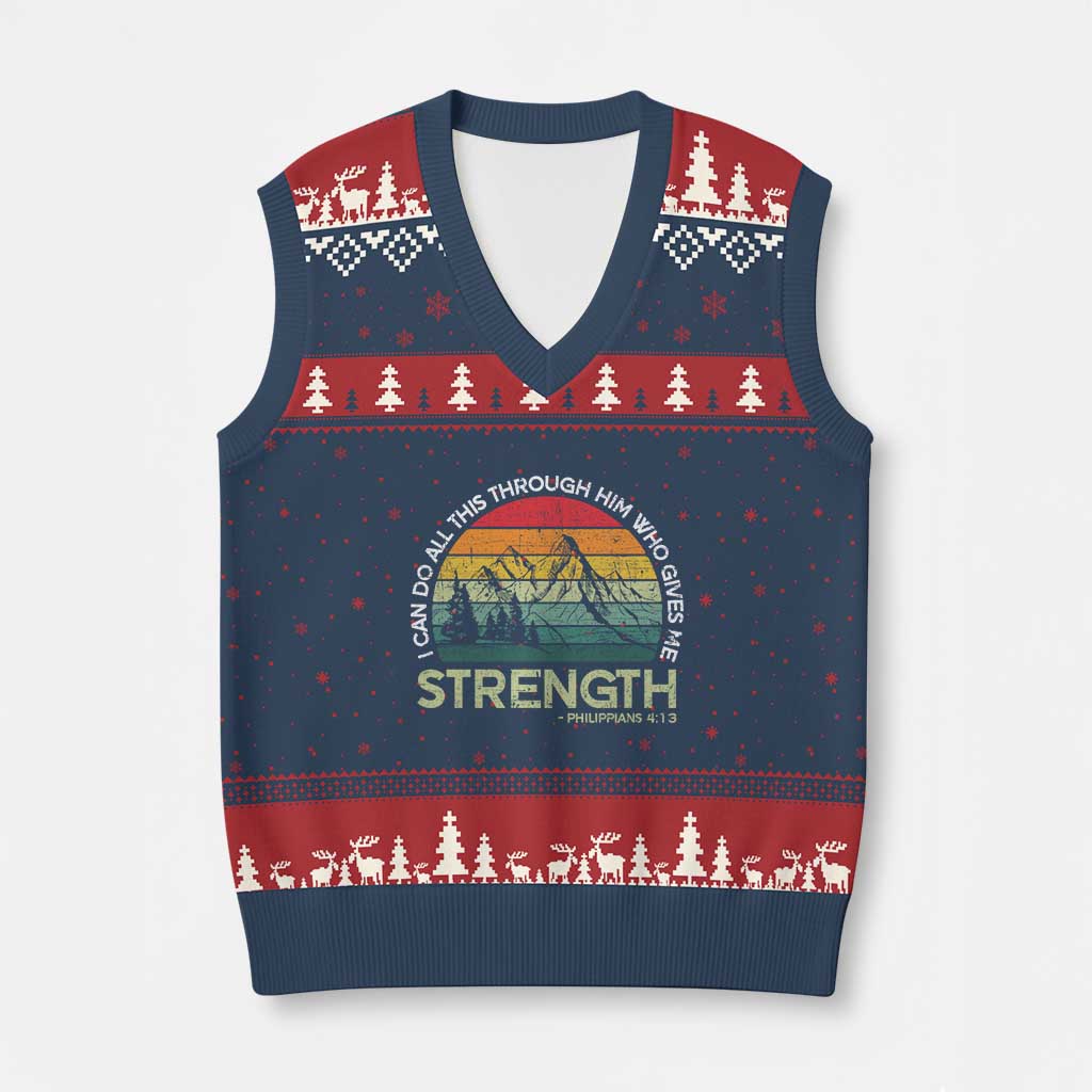 Vintage Christian Bible V-Neck Knit Sweater Vest Philippians 4:13 Motivational Quote Inspirational Bible Verses - Wonder Print Shop