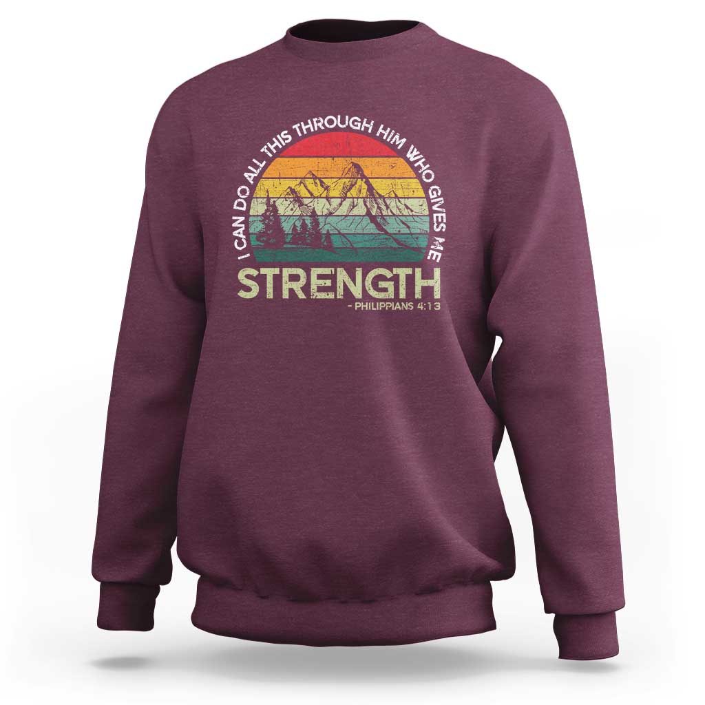 Vintage Christian Bible Sweatshirt Philippians 4:13 Motivational Quote Inspirational Bible Verses - Wonder Print Shop