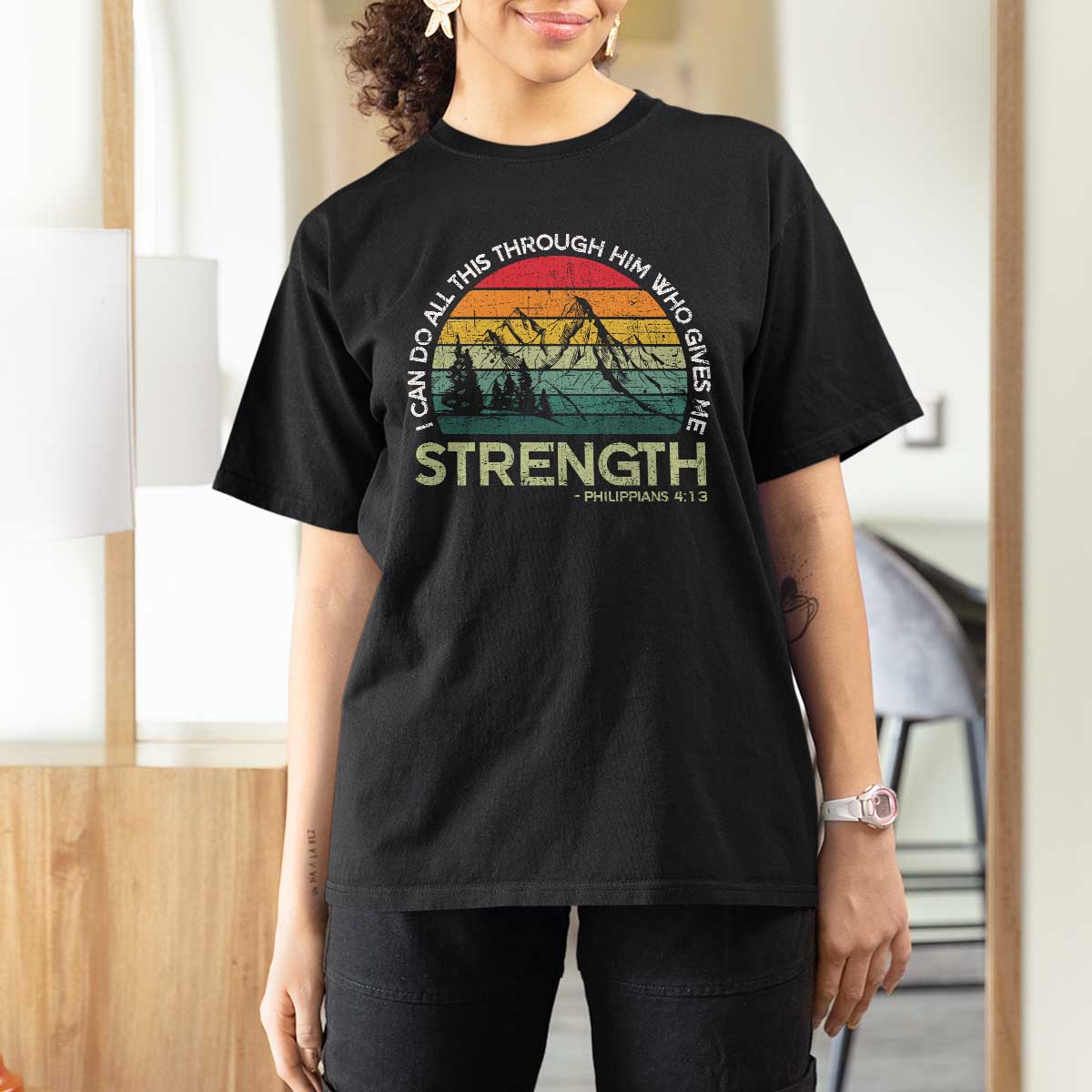 Vintage Christian Bible T Shirt For Women Philippians 4:13 Motivational Quote Inspirational Bible Verses - Wonder Print Shop