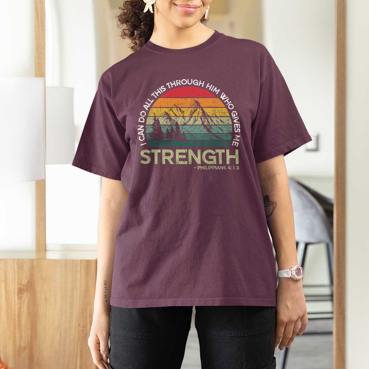 Vintage Christian Bible T Shirt For Women Philippians 4:13 Motivational Quote Inspirational Bible Verses - Wonder Print Shop