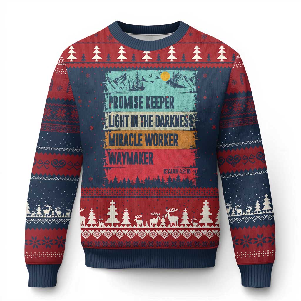 Vintage Christian Worship Ugly Christmas Sweater Isaiah 42:16 Waymaker Promise Keeper Miracle Worker - Wonder Print Shop