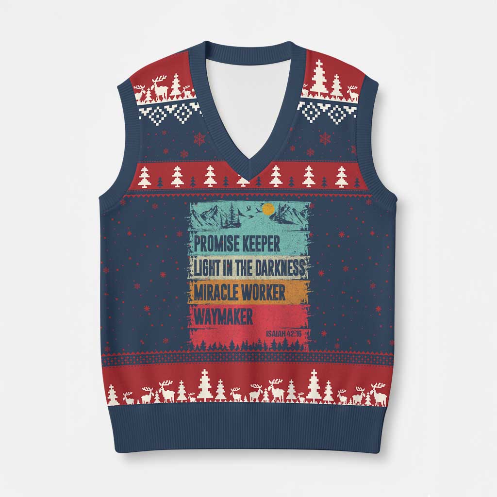 Vintage Christian Worship V-Neck Knit Sweater Vest Isaiah 42:16 Waymaker Promise Keeper Miracle Worker - Wonder Print Shop