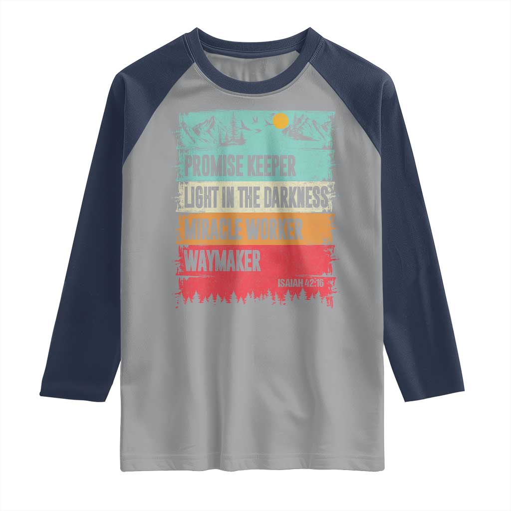 Vintage Christian Worship Raglan Shirt Isaiah 42:16 Waymaker Promise Keeper Miracle Worker - Wonder Print Shop