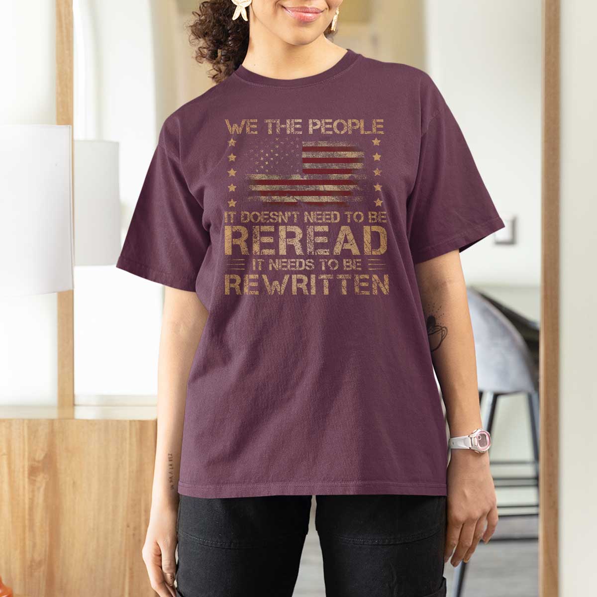 US Flag Constitution Of The USA Needs To Be Reread T Shirt For Women Patriotic American 4th Of July We The People