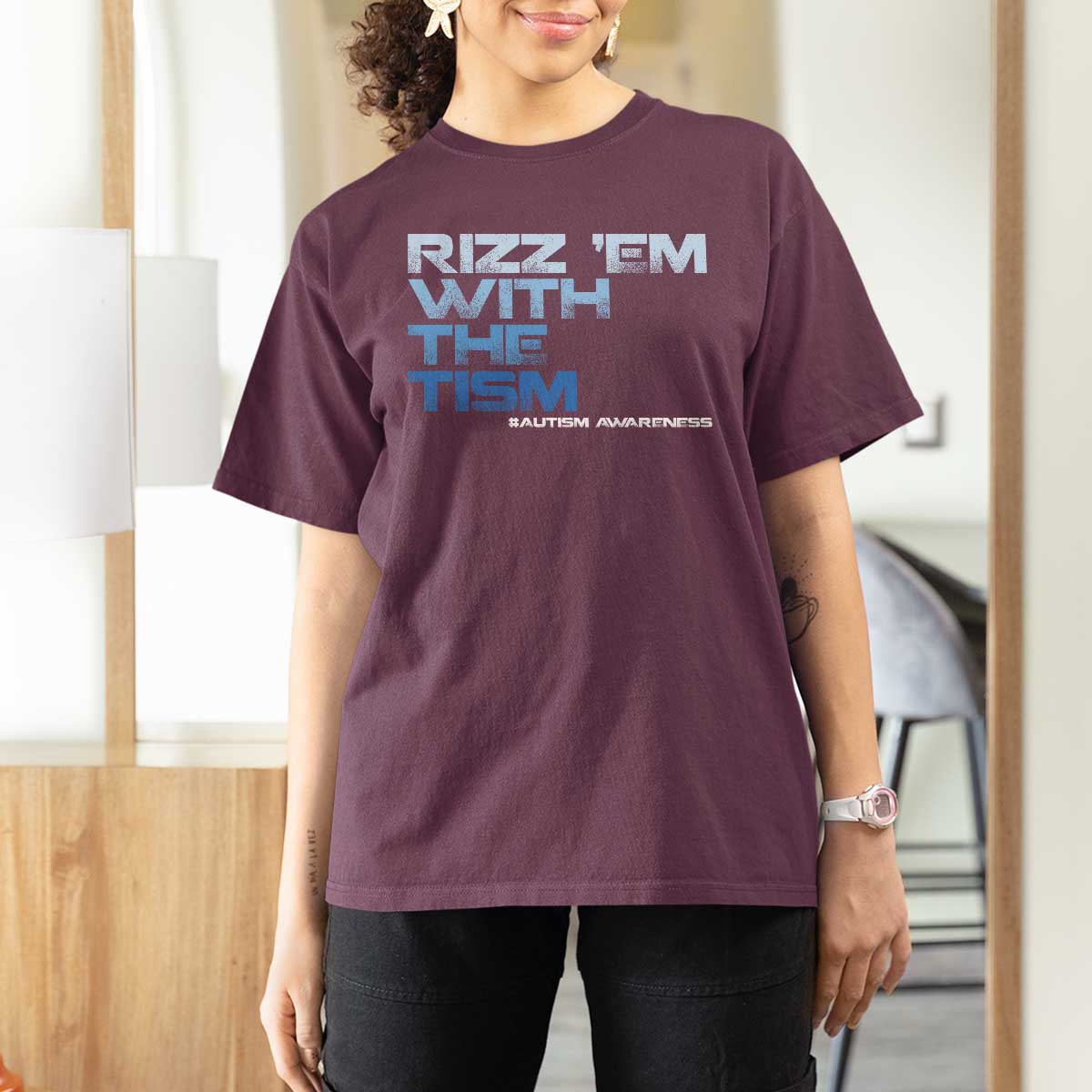 Funny Rizz Em With The Tism T Shirt For Women Meme Autistic Autism Awareness