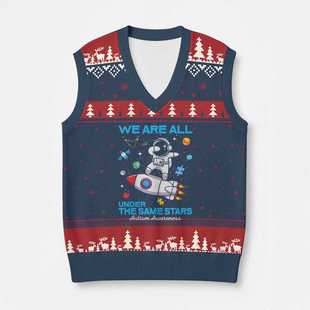 Autism Acceptance V-Neck Knit Sweater Vest We Are All Under The Same Stars