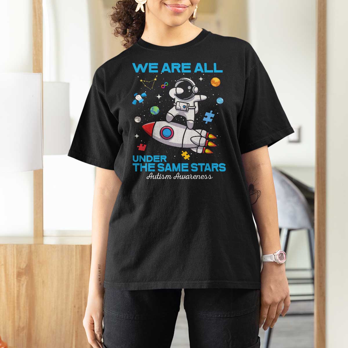 Autism Acceptance T Shirt For Women We Are All Under The Same Stars