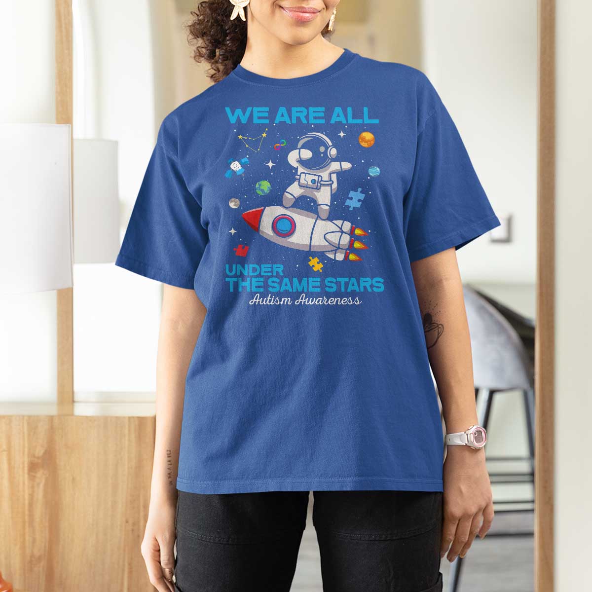 Autism Acceptance T Shirt For Women We Are All Under The Same Stars