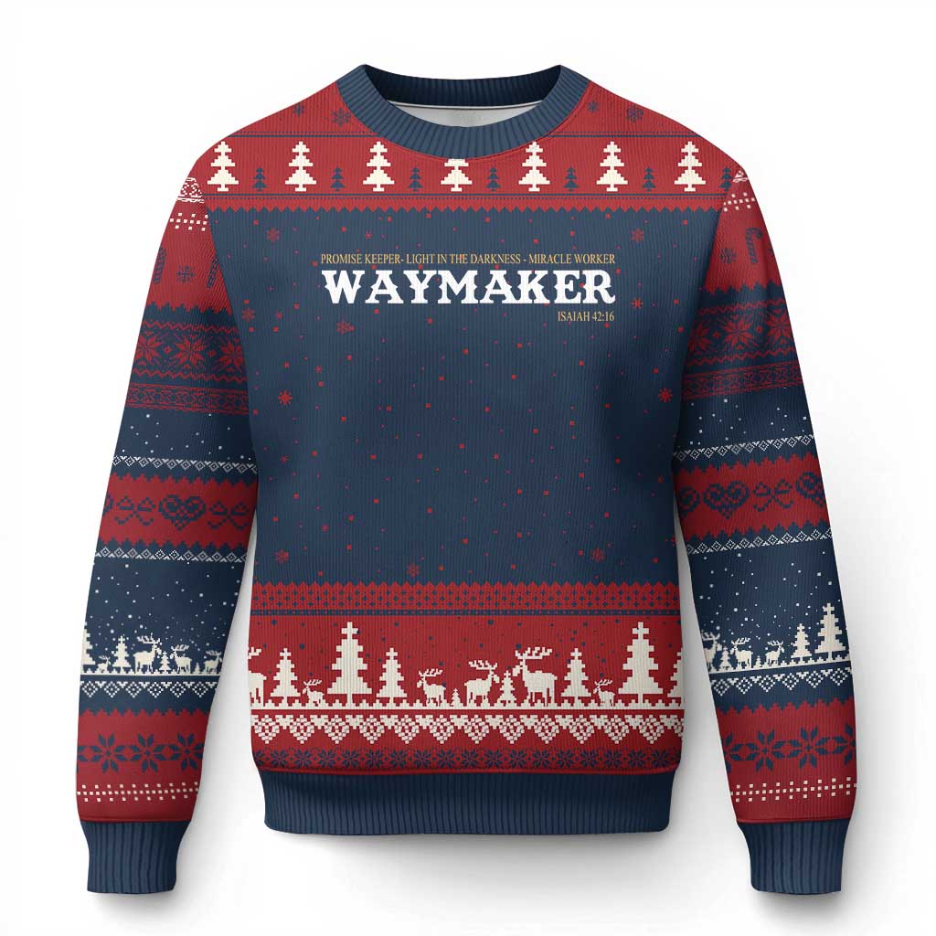 Christian Worship Ugly Christmas Sweater Isaiah 42:16 Waymaker Promise Keeper Miracle Worker - Wonder Print Shop