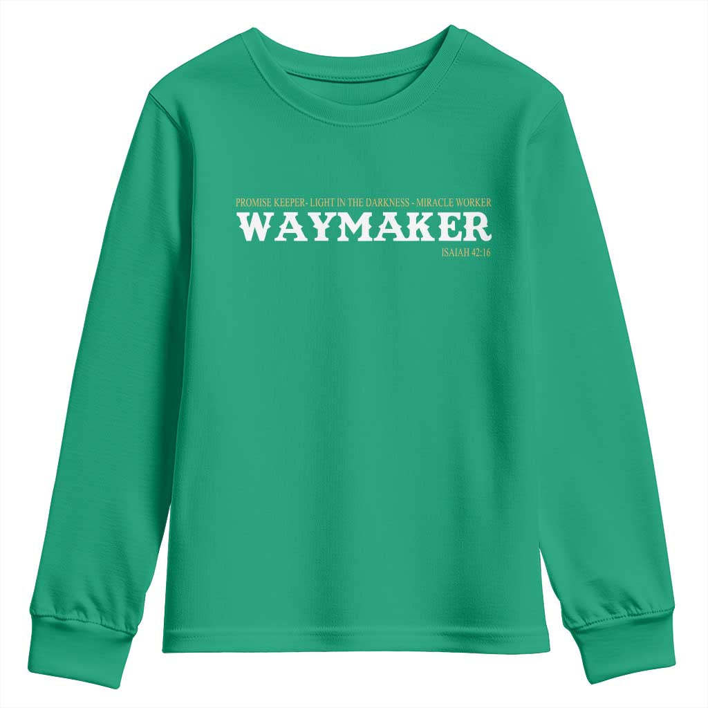 Christian Worship Youth Sweatshirt Isaiah 42:16 Waymaker Promise Keeper Miracle Worker - Wonder Print Shop