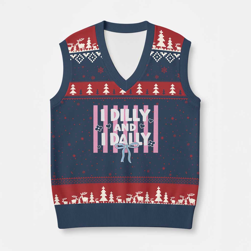 Dilly Dally V-Neck Knit Sweater Vest Trendy Viral Funny Girly
