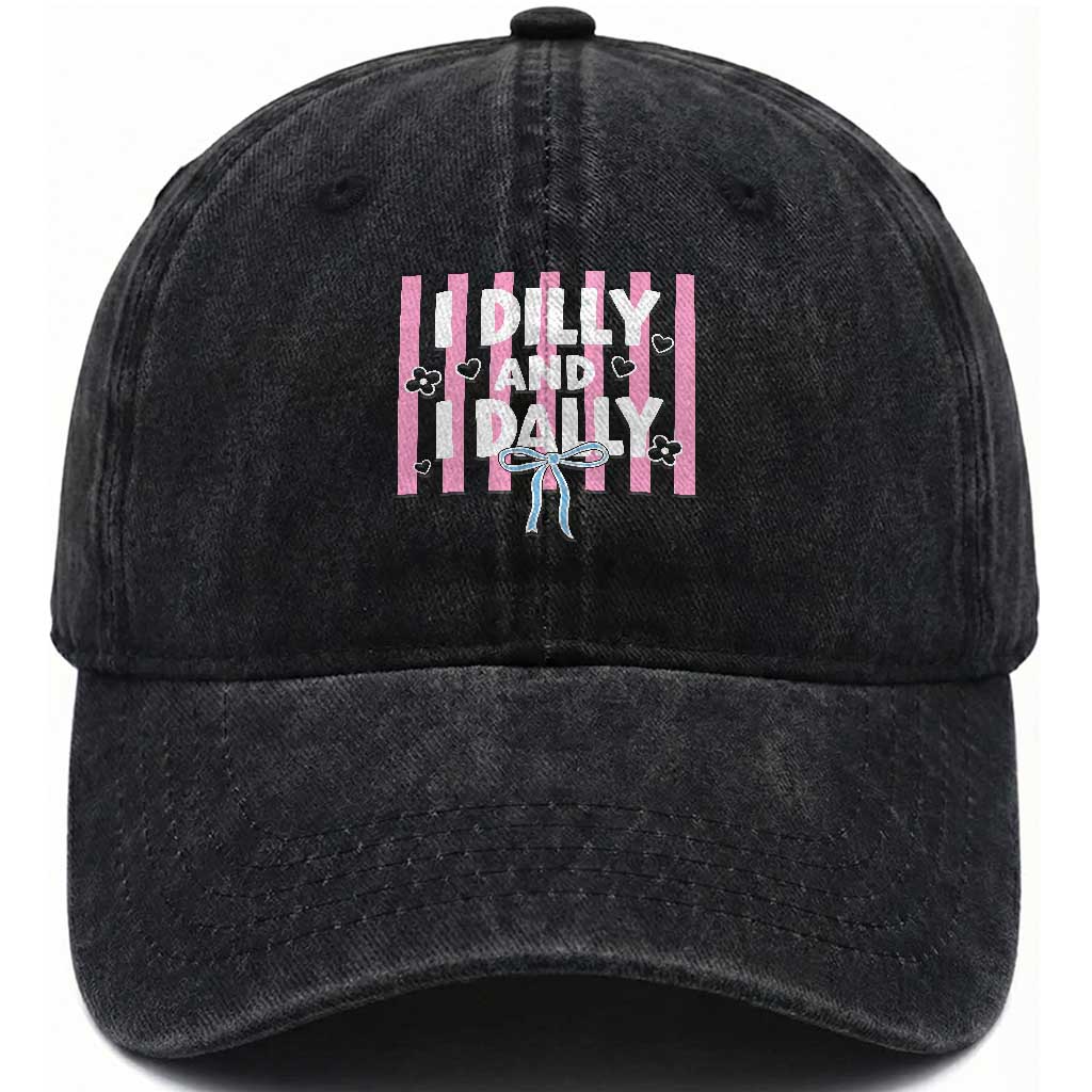 Dilly Dally Washed Cotton Baseball Cap Trendy Viral Funny Girly