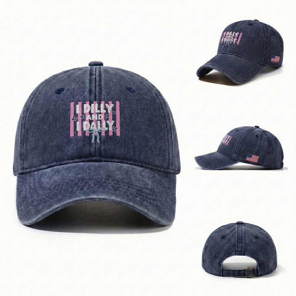 Dilly Dally Washed Cotton Baseball Cap Trendy Viral Funny Girly