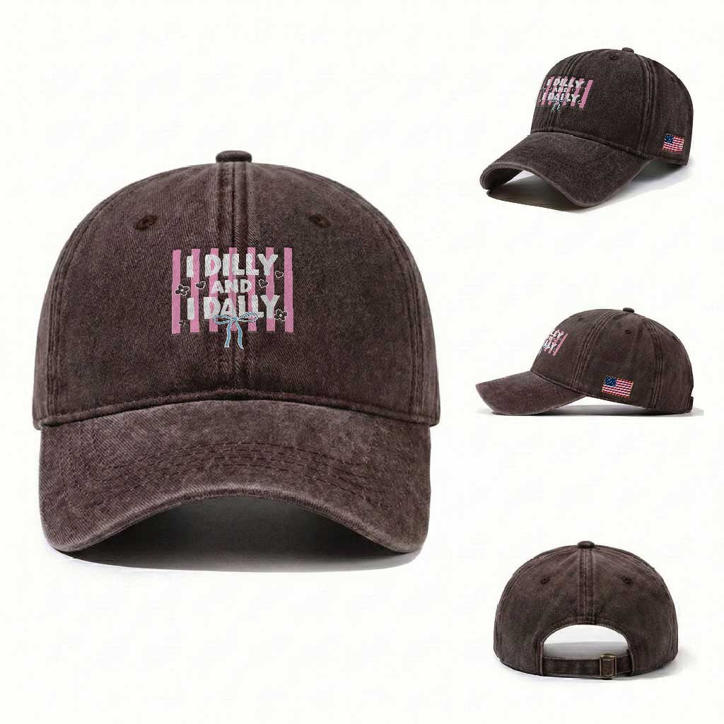 Dilly Dally Washed Cotton Baseball Cap Trendy Viral Funny Girly