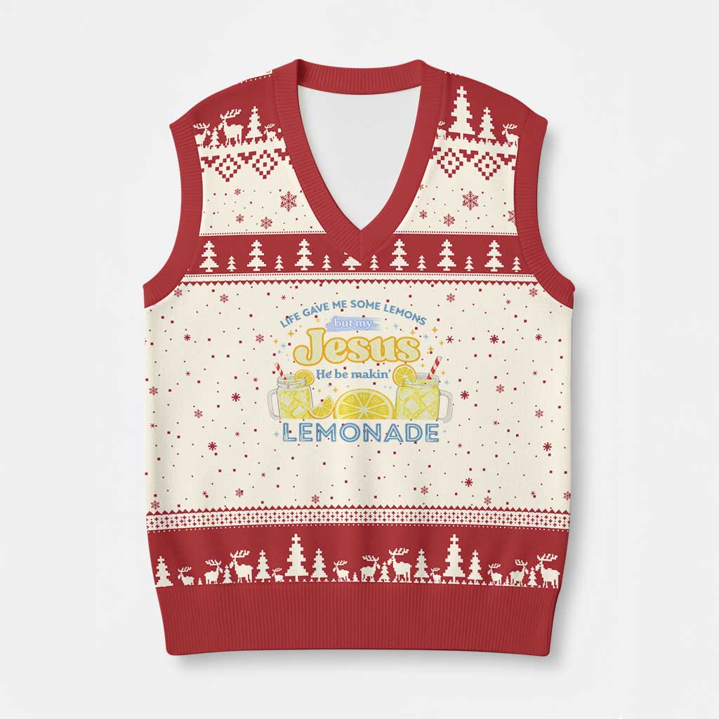 Life Gave Me Some Lemons V-Neck Knit Sweater Vest Funny Lemonade Jesus Christian